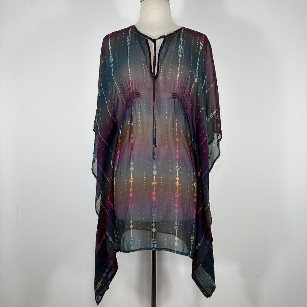 NWT Twelfth Street by Cynthia Vincent Size P Silk Multicolor V Neck Poncho
